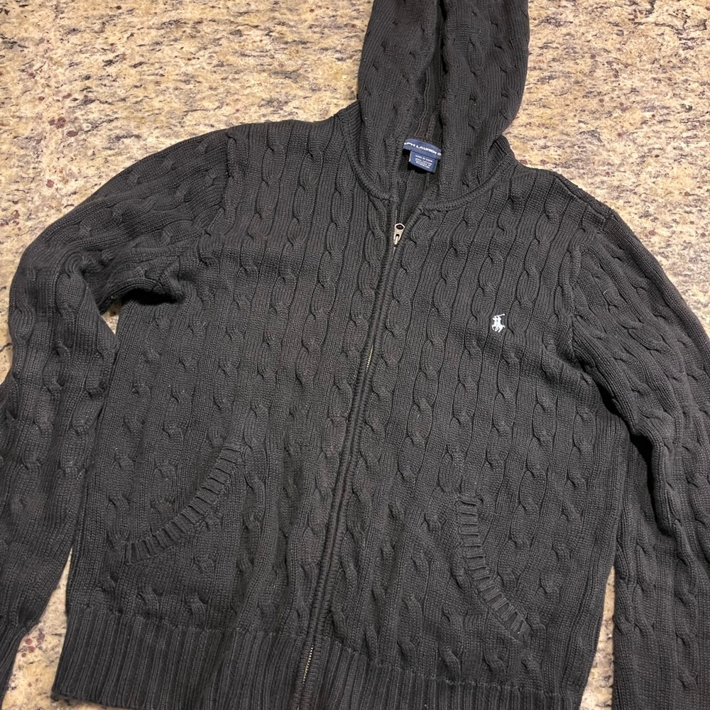 Ralph Lauren Sport knit zip up sweater with hood!